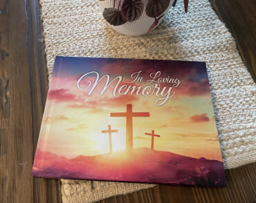 Christian Cross Funeral Memorial Sign in Guest Book