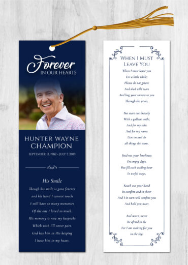 Blue Funeral Memorial Bookmark