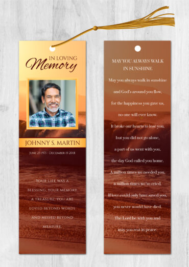 Sunset over beach waves Memorial Funeral Bookmark