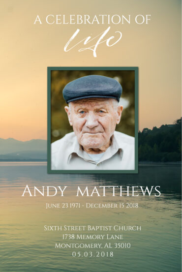 sunset over lake funeral memorial poster