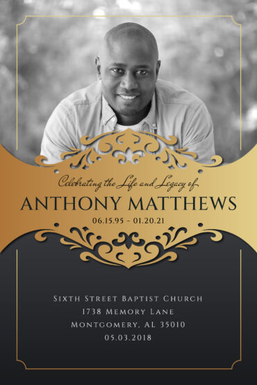 gold and black funeral memorial poster