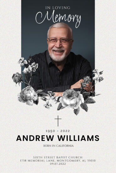 Black and White Roses Funeral Memorial Poster