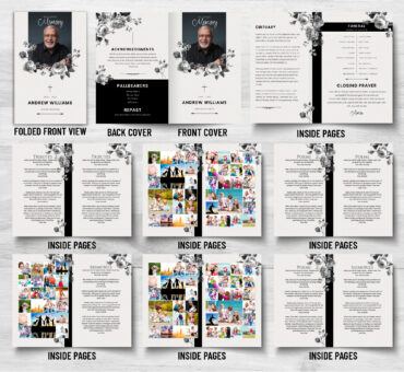 Black and White Roses Funeral Program