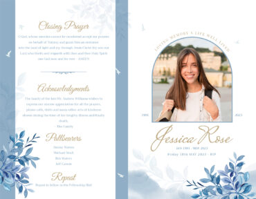 Blue Flower Birds Funeral Memorial Program