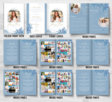 Blue Flower Birds Funeral Memorial Program