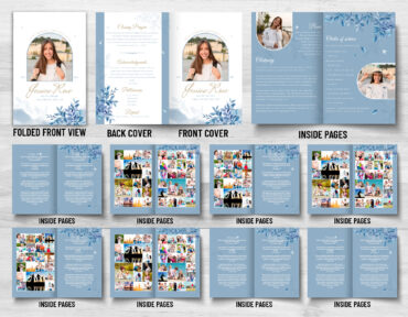 Blue Flower Birds Funeral Memorial Program