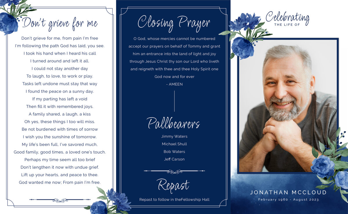 Blue Flowers Watercolor Funeral Program