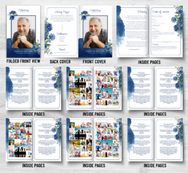 Blue Flowers Watercolor Funeral Program