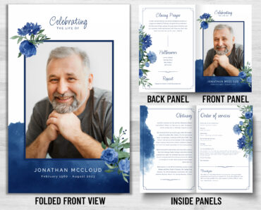 Blue Flowers Watercolor Funeral Program