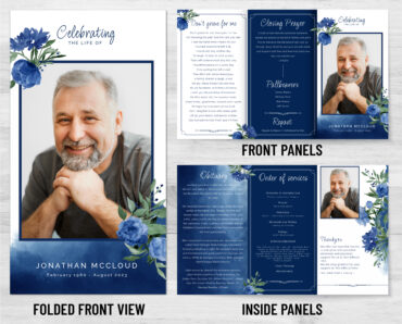 Blue Flowers Watercolor Funeral Program