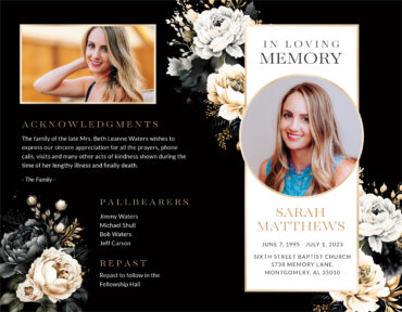 Black White Gold Roses Funeral Program