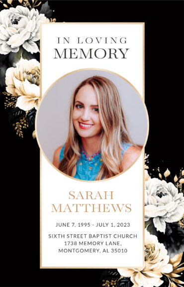 Black White Gold Roses Funeral Program