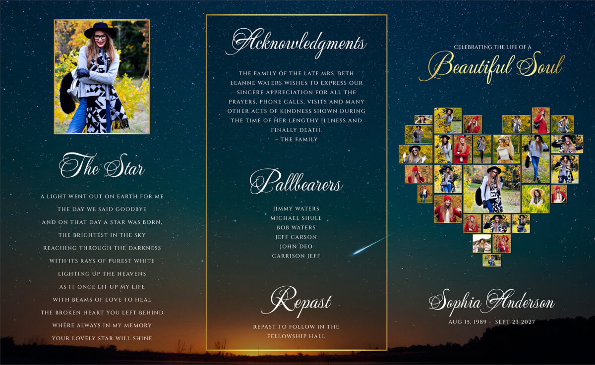 Heart Collage Stars Funeral Memorial Program