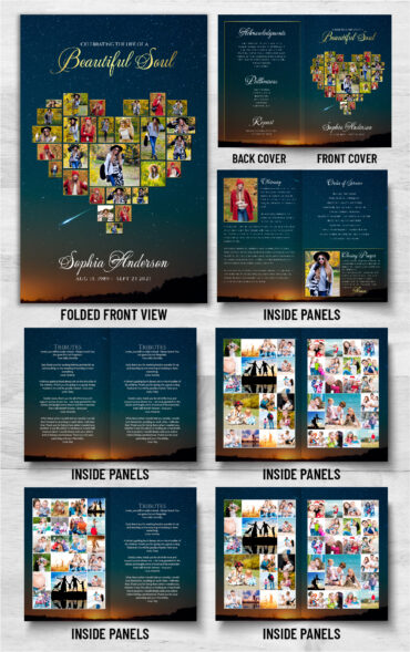 Heart Collage Stars Funeral Memorial Program