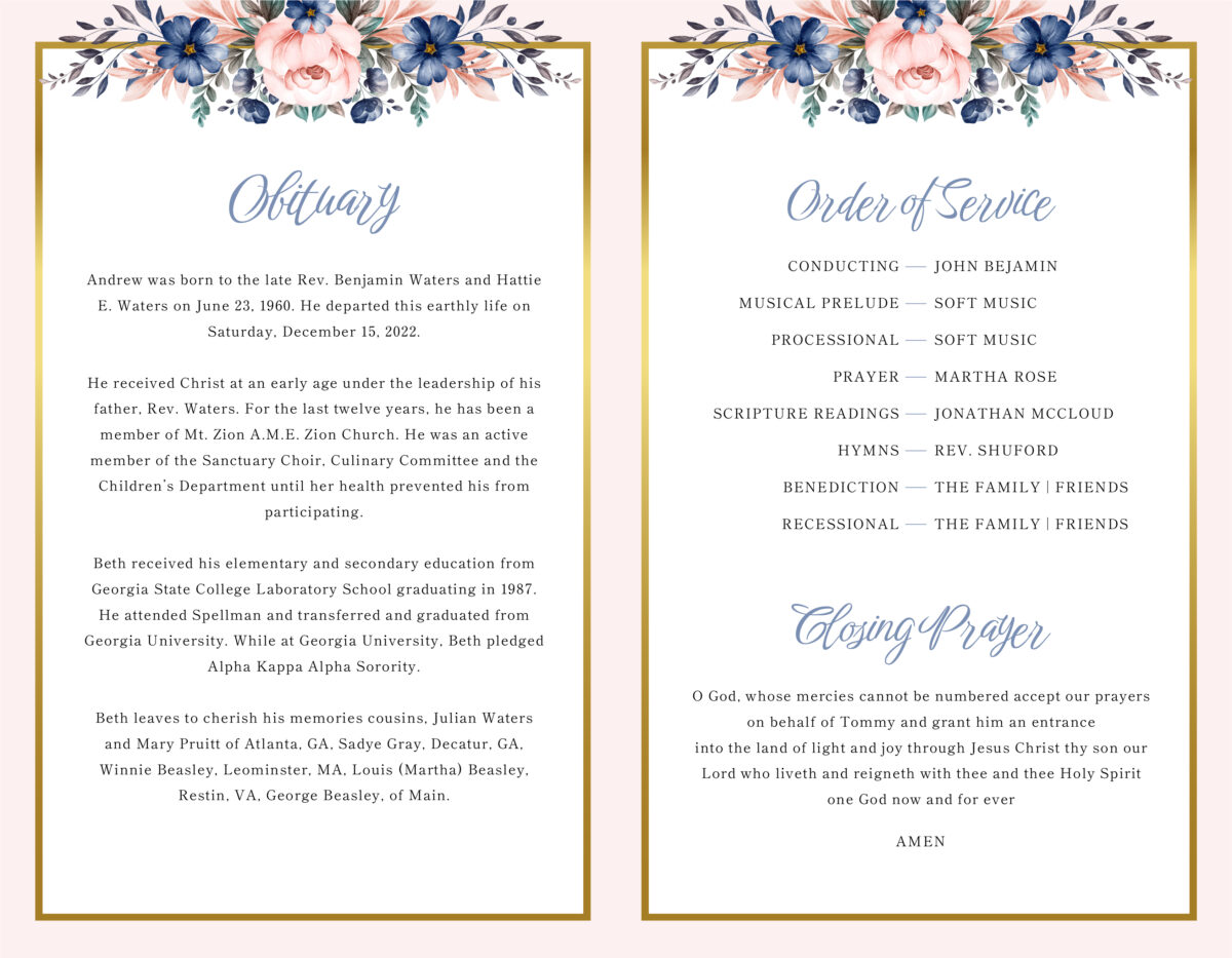 Floral Bouquet Funeral Memorial Program