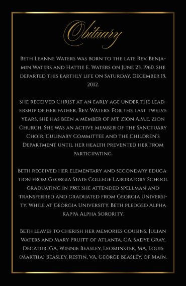 Black and gold No-Fold Memorial Program