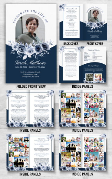 Blue Roses Funeral Memorial Program