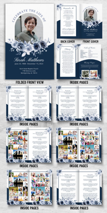 Blue Roses Funeral Memorial Program