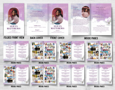Pink Clouds Dove Funeral Memorial Program