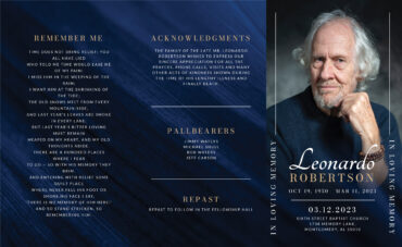 Dark Blue Modern Funeral Memorial Program