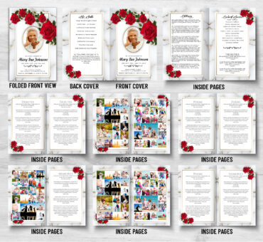 Red Roses Marble Funeral Memorial Program
