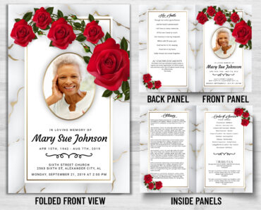 Red Roses Marble Funeral Memorial Program