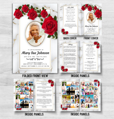 Red Roses Marble Funeral Memorial Program