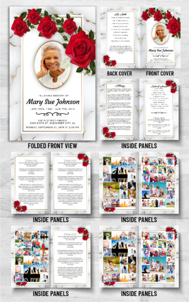 Red Roses Marble Funeral Memorial Program