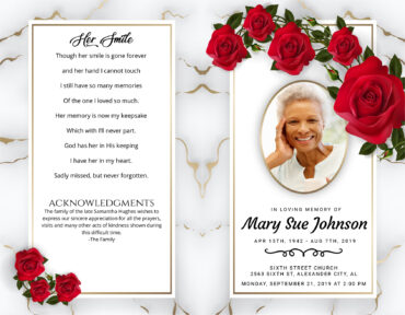 Red Roses Marble Funeral Memorial Program