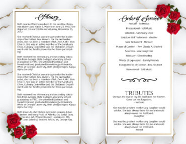 Red Roses Marble Funeral Memorial Program