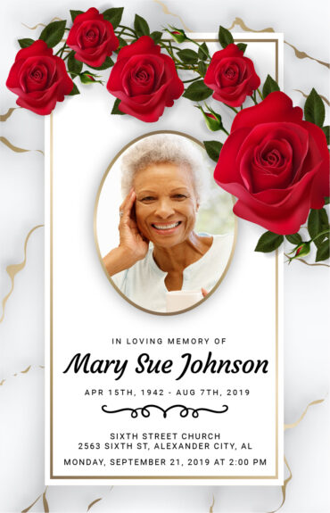 Red Roses Marble Funeral Memorial Program