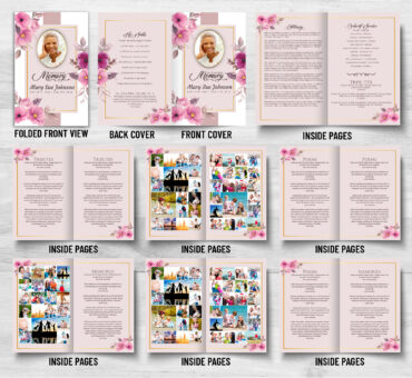 Pink Flowers Funeral Memorial Program