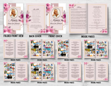 Pink Flowers Funeral Memorial Program