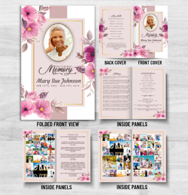 Pink Flowers Funeral Memorial Program