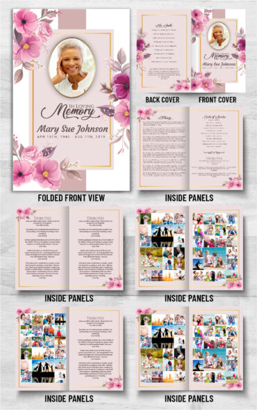 Pink Flowers Funeral Memorial Program