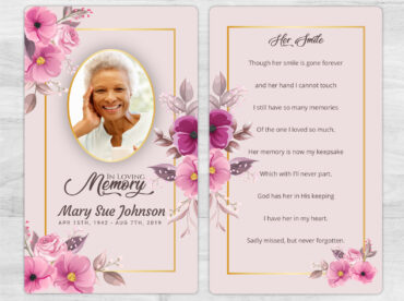 Pink Flowers Funeral Memorial Cards