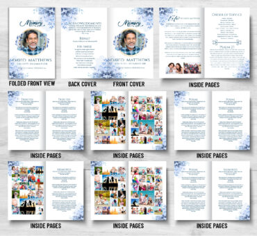Blue Gold Leaf Funeral Memorial Program