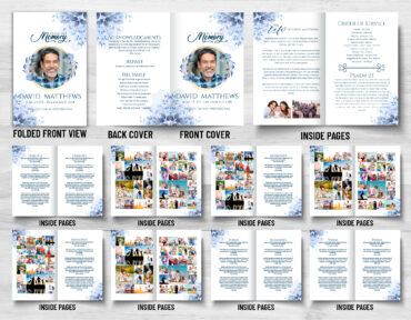 Blue Gold Leaf Funeral Memorial Program