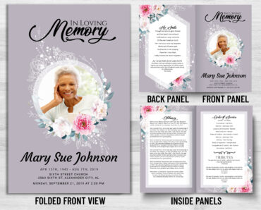 Purple Flowers Funeral Memorial Program