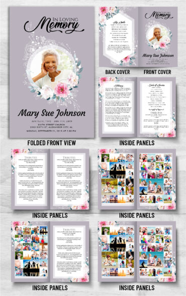 Purple Flowers Funeral Memorial Program