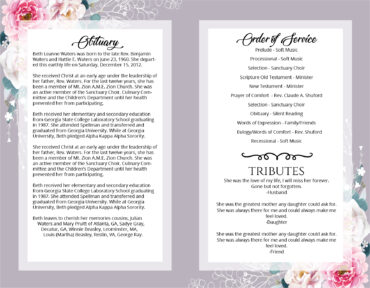 Purple Flowers Funeral Memorial Program