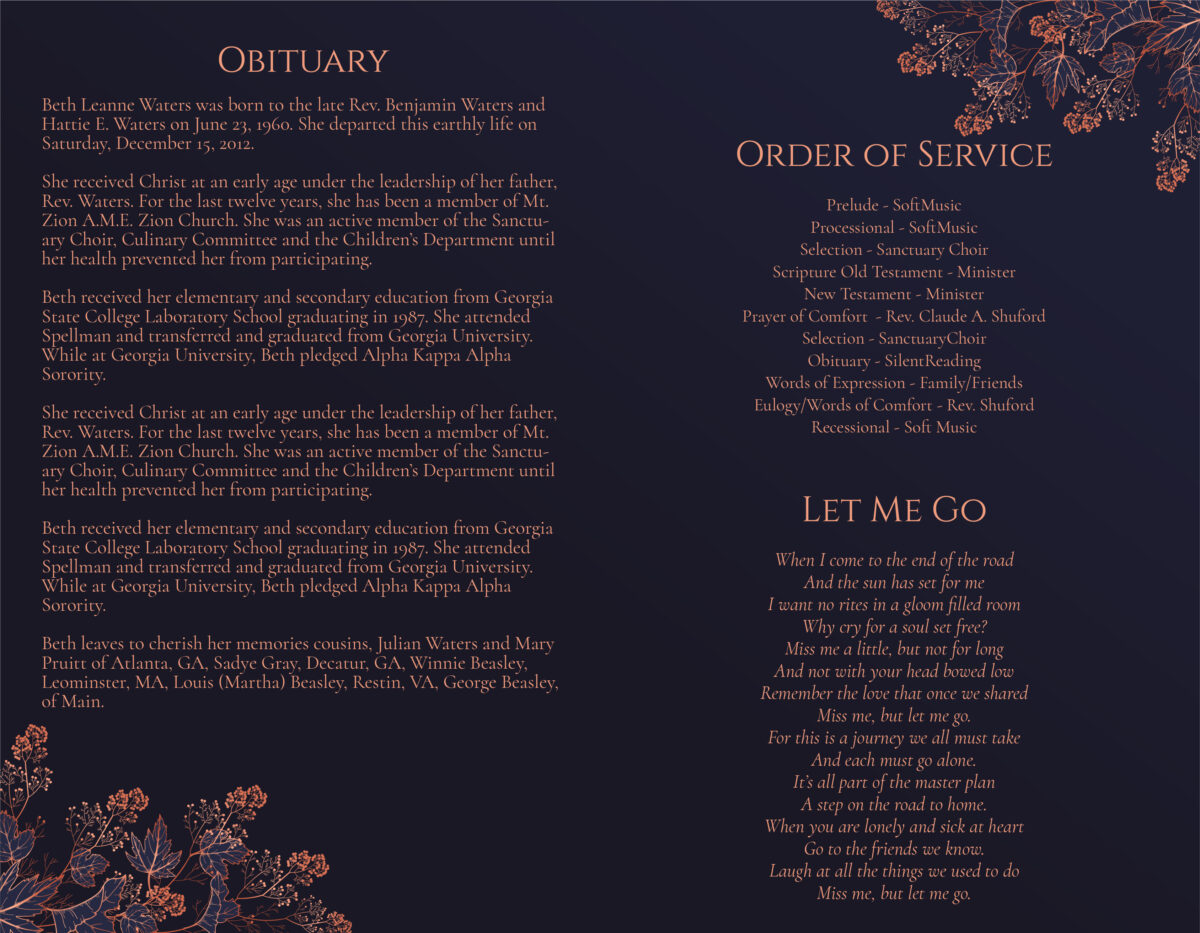 Gold Leaf Funeral Memorial Program