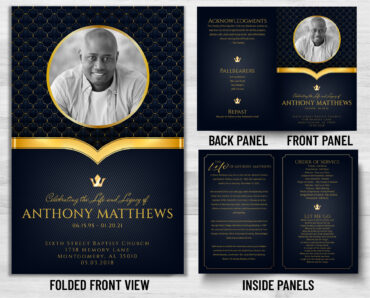 Modern Elegant Gold Funeral Memorial Program