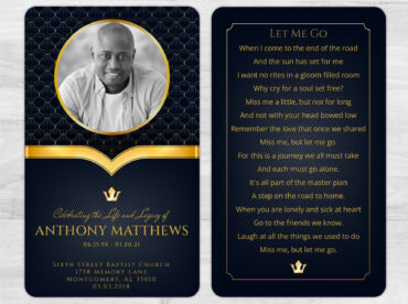 Modern Elegant Gold Funeral Memorial Prayer Card