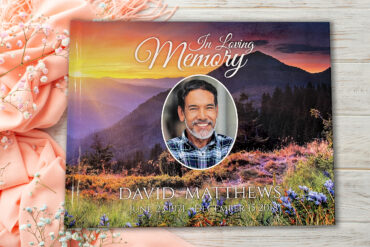 Custom Funeral Memorial Guest Book Mountains Flowers