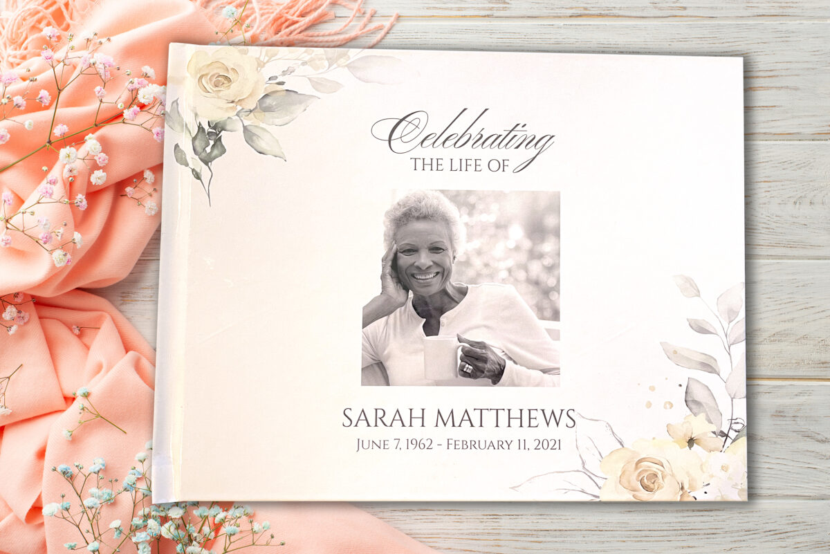 Custom Funeral Memorial Guest Book Floral Roses