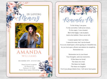 Floral Bouquet Funeral Memorial Prayer Card