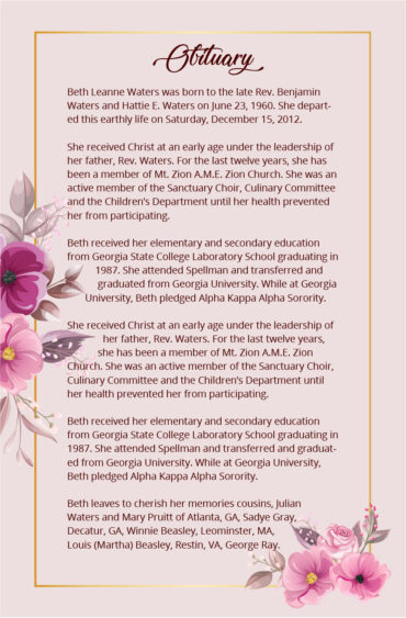 Pink Flowers Funeral Memorial Program