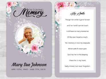 Purple Flowers Funeral Memorial Prayer Card