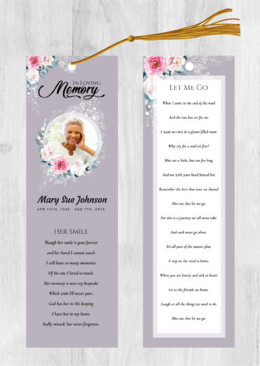 Purple Flowers Funeral Memorial Bookmark